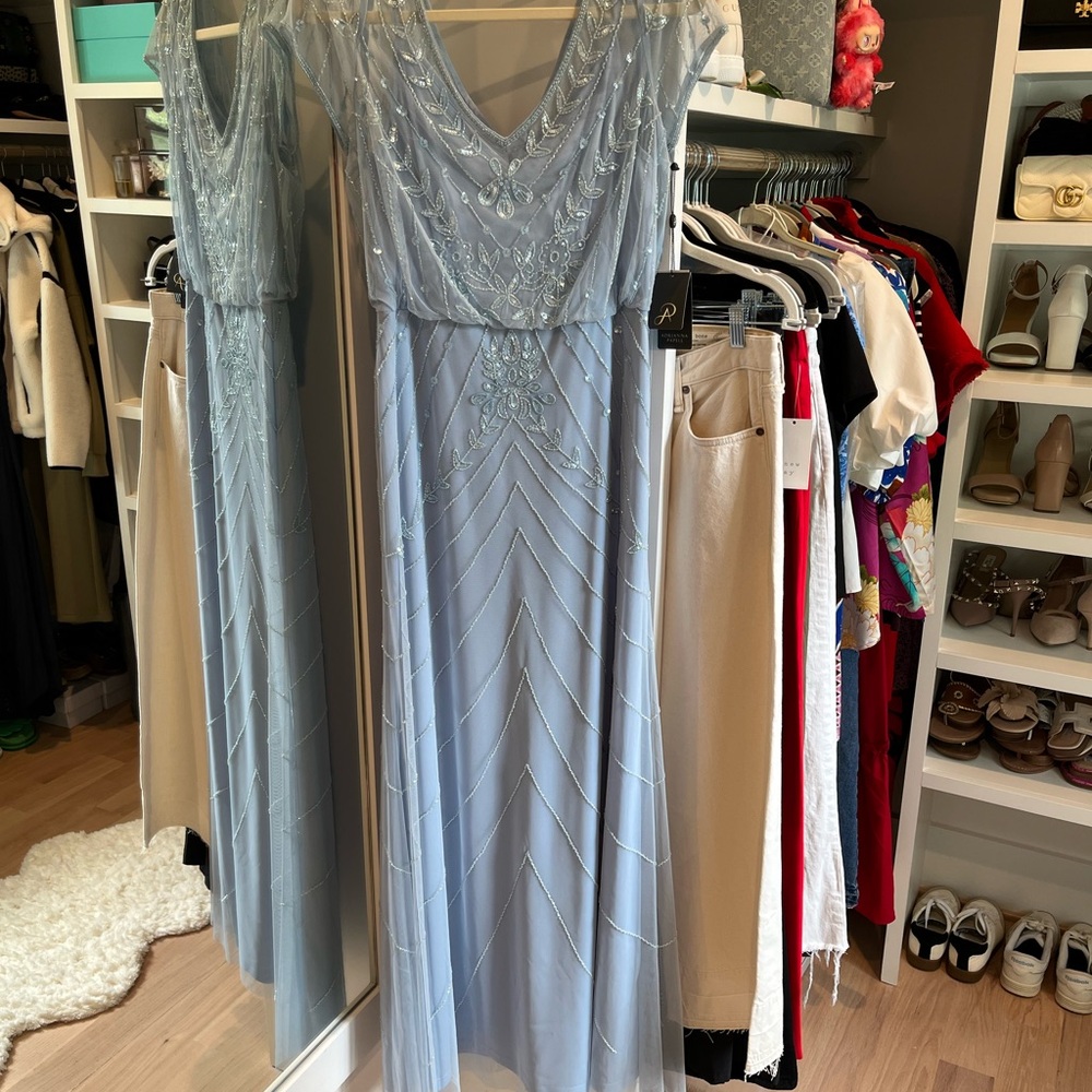 Adrianna Papell Blue Beaded Dress NWT